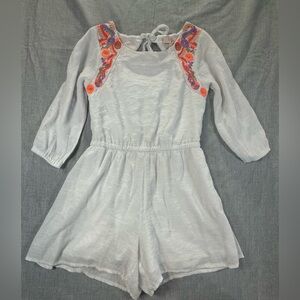 GB Girls White Romper with Colorful Embroidery Sz M